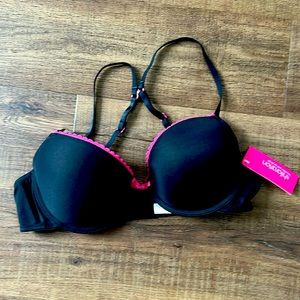 Black bra with pink detail